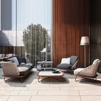 Уличный ротанговый стул, диван, комбинация, открытый внутренний двор, балкон, солнцезащитная водонепроницаемая терраса, садовая мебель для отдыха на открытом воздухе