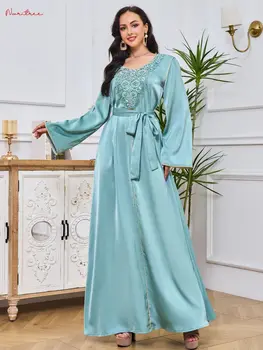 Модные мусульманские платья с бриллиантовым бисером, мусульманские абайи, женские мусульманские мусульманские абайи, мусульманские халаты с поясом, wy1664