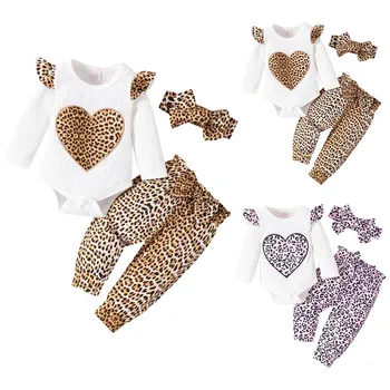 Детский комплект для девочек, весенне-осенняя белая одежда для фотосъемки с леопардовым рисунком в виде сердца на 3 месяца, спортивные костюмы для девочек-подростков
