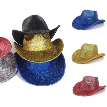 Новая модная ковбойская шляпа, Ковбойская шляпа, блестящая западная шляпа с широкими полями для костюма, шикарная шляпа от солнца для женщин, мужчин, пляжной вечеринки
