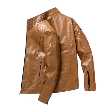 Весенне осенняя мужская деловая повседневная кожаная куртка корейской версии со стоячим воротником, тонкое пальто из искусственной кожи, мужское универсальное красивое пальто