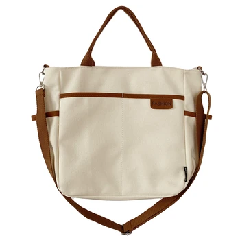 Женская холщовая сумка через плечо контрастного цвета, универсальная сумка-ранец с несколькими карманами, многофункциональная сумка для женского школьного офиса