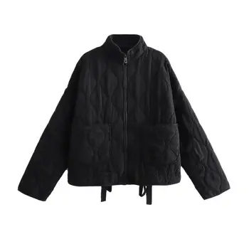 Женские стеганые пальто SLTNX TRAF 2023, Зимние куртки со стоячим воротником, пальто, женская шикарная повседневная куртка с большими карманами, теплая верхняя одежда
