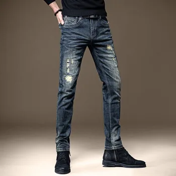 2023 Весна и осень, Новые модные винтажные рваные брюки для маленьких ног, мужские повседневные Тонкие Удобные джинсы-стрейч высокого качества 36