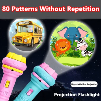 Детская Проекционная Светящаяся игрушка с 80 Мультяшными узорами, Креативная книга сказок на ночь, игрушки для раннего развития, детский проектор-факел