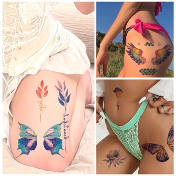 3D Водонепроницаемая татуировка Бабочка Цветок Набор художественных наклеек Красочная поддельная татуировка на теле для мальчиков и девочек Пара Любовник