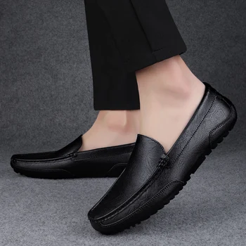 Обувь для мужчин, обувь из натуральной кожи, мужские балетки, черные мягкие удобные дизайнерские лоферы, мужская повседневная обувь, кожаная оригинальная