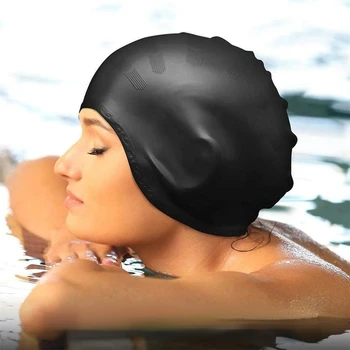 Большая силиконовая шапочка для плавания, высокая эластичность, водонепроницаемая защита ушей, нескользящая для длинных волос, шапочка для дайвинга.