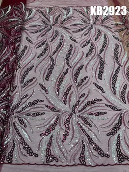 Африканская кружевная ткань с пайетками 2023, высококачественная вышивка бисером, Нигерийский Французский тюль, кружевной материал для свадебного платья KB2923