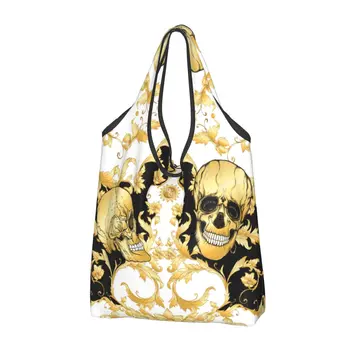 Роскошная хозяйственная сумка в стиле барокко с цветочным принтом Kawaii и черепом, портативная сумка для покупок через плечо в стиле европейского рококо