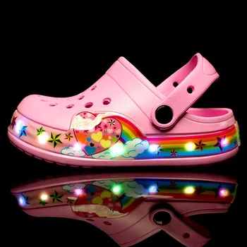 MODX Детские сабо, детские сандалии, летняя обувь для мальчиков, светящаяся желейная садовая обувь, Уличная пляжная обувь, обувь со светодиодной подсветкой для детей, Eva Сандалии