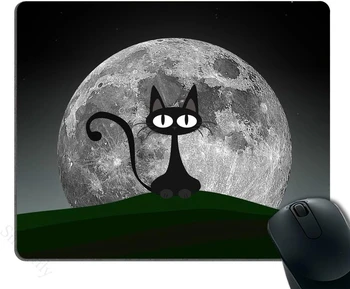 Коврик для мыши Cat Изготовленный на заказ Черный кот в прекрасную ночь полнолуния Индивидуальный дизайн игрового коврика для мыши для портативного компьютера