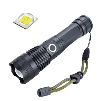 Мощный фонарик из алюминиевого сплава P50 с зумом, дисплей батареи, зарядка через USB, Домашнее освещение, уличный фонарик
