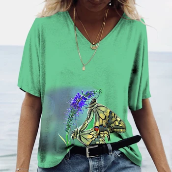 Женская футболка с бабочкой и цветочным рисунком, одежда для девочек с 3D-принтом, летний повседневный топ в стиле харадзюку, женская уличная одежда.