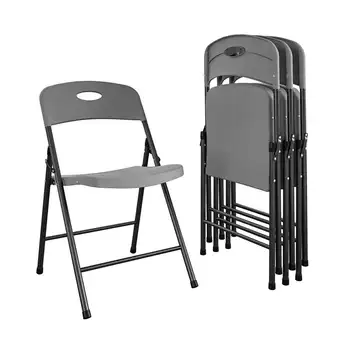 Складной стул из цельного полимерного пластика, для помещения / улицы, с двойными креплениями, серый, 4 шт.