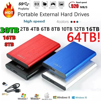Переносной SSD 500 ГБ 1 ТБ Внешний Жесткий Диск 2 ТБ 4 ТБ 8 ТБ Высокоскоростной USB3.1 SSD 1 ТБ 2 ТБ Жесткий Диск Запоминающее Устройство для Настольного ноутбука