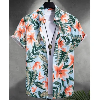 Гавайская мужская рубашка с животными, 3D растительная рубашка с цветочным принтом, гавайская рубашка большого размера, пляжная рубашка в цветочек,