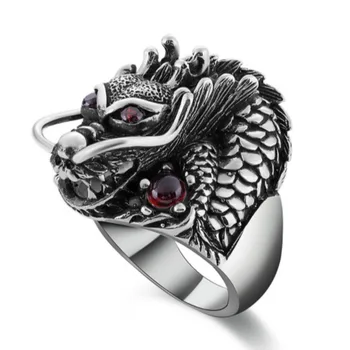 Мужское Винтажное кольцо с головой Тайского дракона, Властные кольца для мужчин, кольцо на палец с драгоценным камнем, Модное ювелирное украшение Оптом