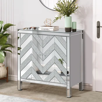 Шкаф для хранения с зеркальной отделкой и дизайном в форме буквы M, серебристый, для гостиной, столовой, прихожей, кухни