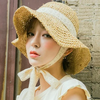 Женская соломенная шляпа от солнца на лето, сомбреро, пляжная кепка с фиксированным ремешком