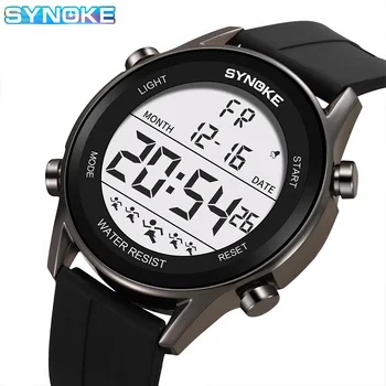 Цифровые часы для мужчин Водонепроницаемый SYNOKE 9825A Силиконовый ремешок Обновление часов с большим экраном Большие Часы Man Relogios Masculino