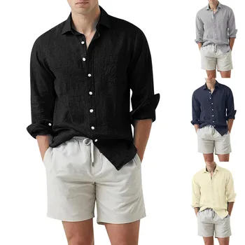 Всесезонная мужская рубашка Slim Fit без утюга, Корейская деловая рубашка с длинным рукавом, повседневная модная однотонная Мужская официальная рубашка с карманом на лацкане