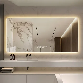 Нанесите длинные зеркала для ванны Умный светодиодный макияж Спальня Яркие Зеркала для ванной комнаты Декор комнаты