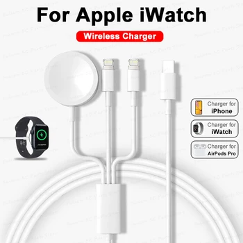 Беспроводное Зарядное Устройство 3 в 1 USB C Для iPhone 14 13 11 Pro Max Кабель Для Быстрой зарядки и Передачи Данных Для Apple Watch Series 7 6 5 SE Магнитная Док-станция
