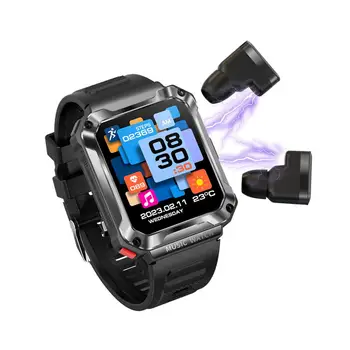 Смарт-Часы T93 3 В 1 TWS Наушники 4 ГБ Большой Памяти Bluetooth Вызов 1.96 Экран Локальные Музыкальные Наушники Спортивные Мужские Умные Часы