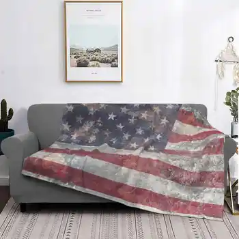 Американский флаг Ретро ржавчина, США, Лохматый плед, мягкое теплое одеяло, диван / кровать / Подарки для путешествий, любовные подарки, США, украшенный блестками баннер, Америка, США