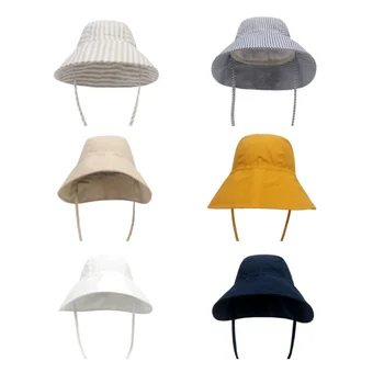 Детская солнцезащитная шляпа с большими полями, детская панама для девочек, Хлопчатобумажная льняная детская кепка для пляжных путешествий, детский зонт, солнцезащитная шляпа
