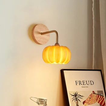 Японский настенный светильник в виде тыквы из смолы, светодиодные деревянные настенные светильники для спальни, прикроватной тумбочки, настенного освещения ресторана, кафе-бара, домашнего декора