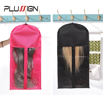 Сумка для хранения наращенных волос Plussign с деревянной вешалкой Чехол для переноски с прочной застежкой-молнией Сумки для волос для пучков и париков