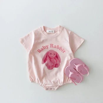 Новое Корейское боди для новорожденных мальчиков и девочек Creeper С коротким рукавом Creeper Хлопчатобумажная одежда для упражнений с мультяшными животными для новорожденных