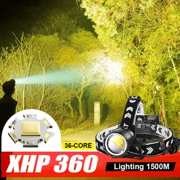 XHP360 Мощная светодиодная фара с высокой яркостью, перезаряжаемая через USB, Водонепроницаемая фара Zoom IPX4, Налобный фонарь для кемпинга на открытом воздухе