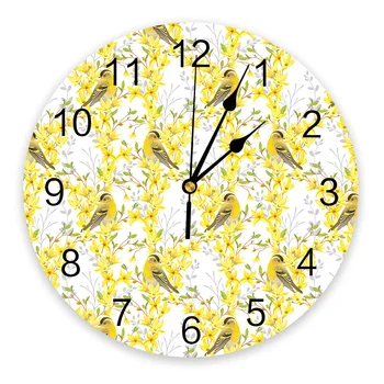 Желтые Цветы И Малиновки Настенные Часы Бесшумные Цифровые Часы для Украшения Дома Спальни Кухни Подвесные Часы