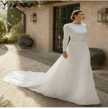 Простое Свадебное платье Трапециевидной формы длиной до пола, Сексуальное Свадебное платье С Открытой Спиной, Элегантное Белое Платье Невесты С Длинным Рукавом, Vestido De Novia