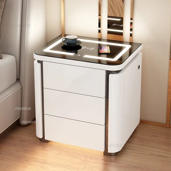 Европейский умный прикроватный столик, Домашняя мебель для спальни, прикроватные тумбочки из массива дерева, Многофункциональный шкаф для хранения с датчиком B