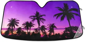 Тропический пляж Пальма Солнцезащитный козырек для автомобиля Лобовое стекло Фиолетовый закат Небо Солнцезащитные козырьки Отражающие УЛЬТРАФИОЛЕТОВЫЕ лучи Защищают Ваш автомобиль от