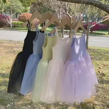 2023 Новое летнее платье для девочек, Милое бальное платье из мягкой сетки принцессы без рукавов, наряды