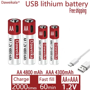 AA + AAA USB зарядка 1.2 В AA 4800 мАч перезаряжаемая литиевая батарея пульт дистанционного управления игрушечная мышь батарея + бесплатная доставка