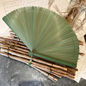 креативный и элегантный, полностью бамбуковый складной веер, ручной веер, однотонный веер, древний стиль Ханфу, простая мода, ретро бамбуковый зеленый