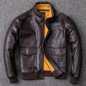 Бесплатная доставка Мужская куртка из натуральной кожи военного пилота s Air Force Flight A2, пальто из натуральной воловьей кожи, одежда