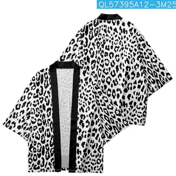Кардиган-топ оверсайз 2023, летнее пляжное кимоно с леопардовым принтом, рубашка с рукавами 3/4, модная традиционная одежда хаори
