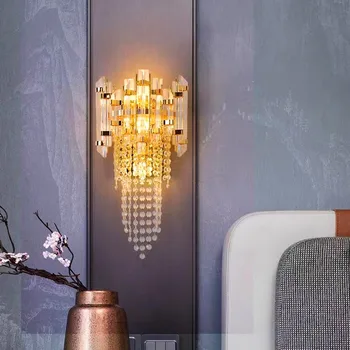 Свет Роскошное хрустальное настенное бра Современный простой креативный фон для гостиной Настенный светильник Nordic Прикроватное освещение для спальни