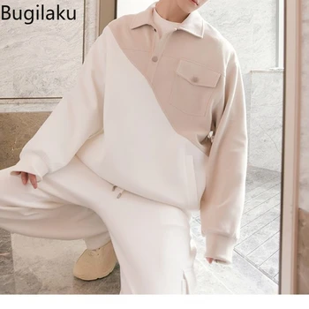 Комбинированный контрастный свитер Bugilaku осенняя корейская версия свободного повседневного свитера мужской тренд