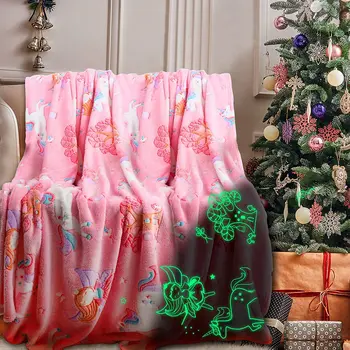 Светящееся одеяло, фланелевое одеяло, флуоресцентный единорог, Ангел, Мягкие детские одеяла