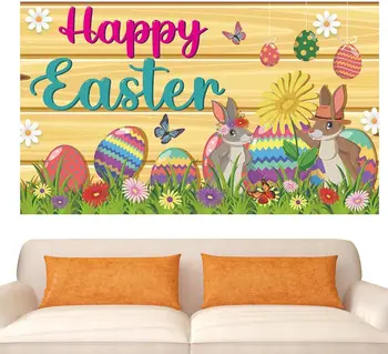 Фон для Пасхального кролика | Весенний баннер с разноцветными яйцами Пасхального кролика | Фон с яйцами кролика для фотобудки на весеннюю Пасхальную вечеринку Bac