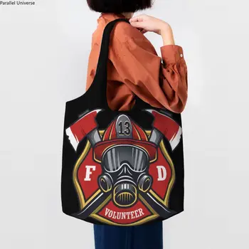 Сумки-тоут Kawaii Firefighter Skull для покупок, переработка пожарных, продукты для пожарных-спасателей, холщовые сумки для покупок через плечо, сумки