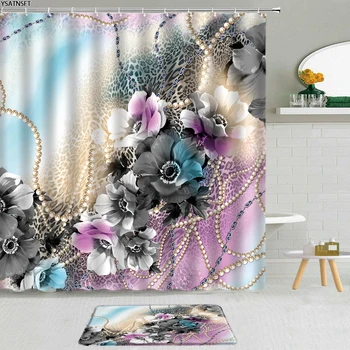 Роскошная занавеска для душа с леопардовым жемчугом и объемным цветочным рисунком Розовой розы, нескользящий коврик для ванной, Набор тканей для штор для ванной комнаты